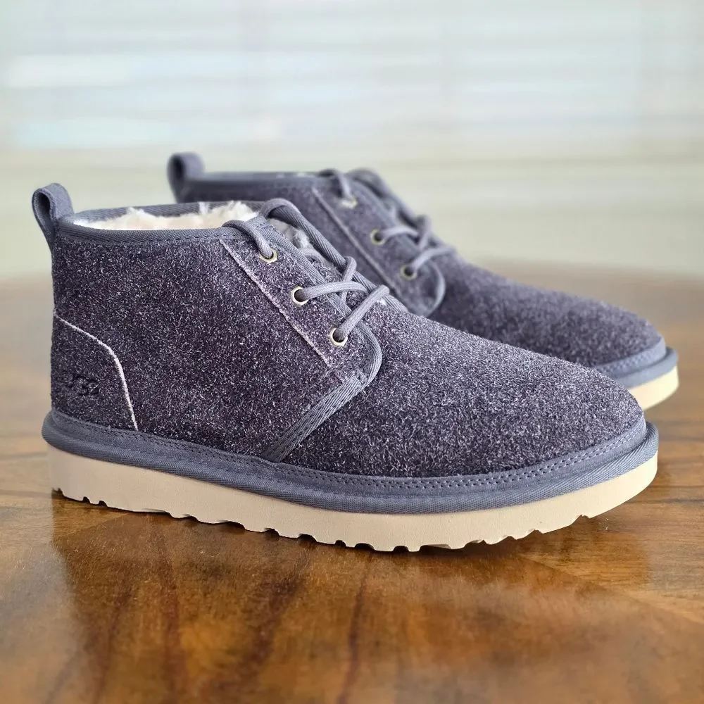 UGG Neumel Shaggy Suede Chukka Boots Dark Grey Men's Size 8 Real Fur New 1158219